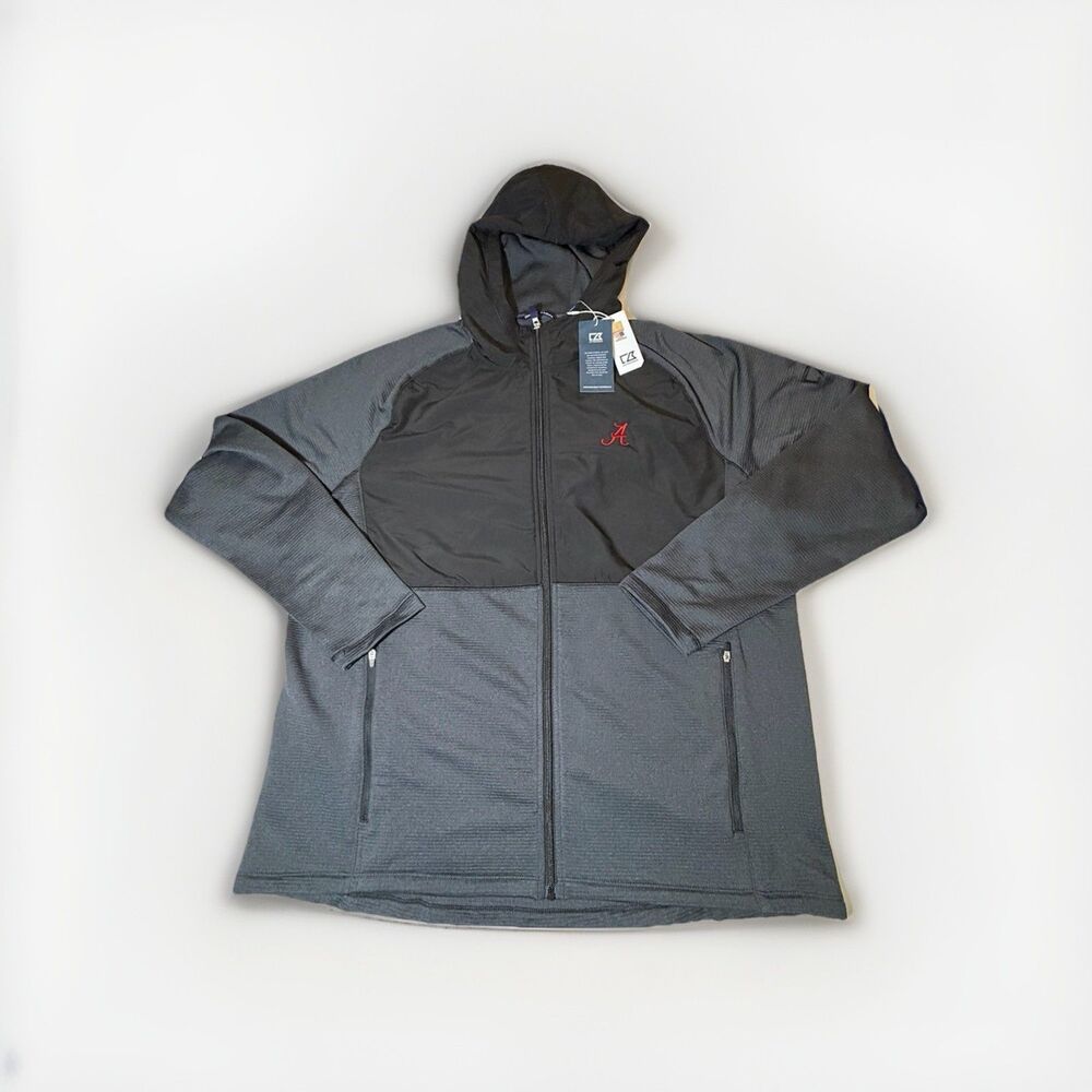 NWT Cutter & Buck Alabama Crimson Tide Full Zip Hooded Jacket XL Gray Black